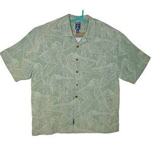 Montego Resort Mens Green Hulu Girl Palm Tree Hawaiian Button Up Shirt Size XXL
